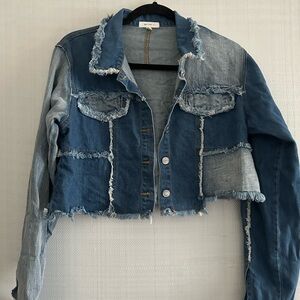 Crop two tone denim jacket